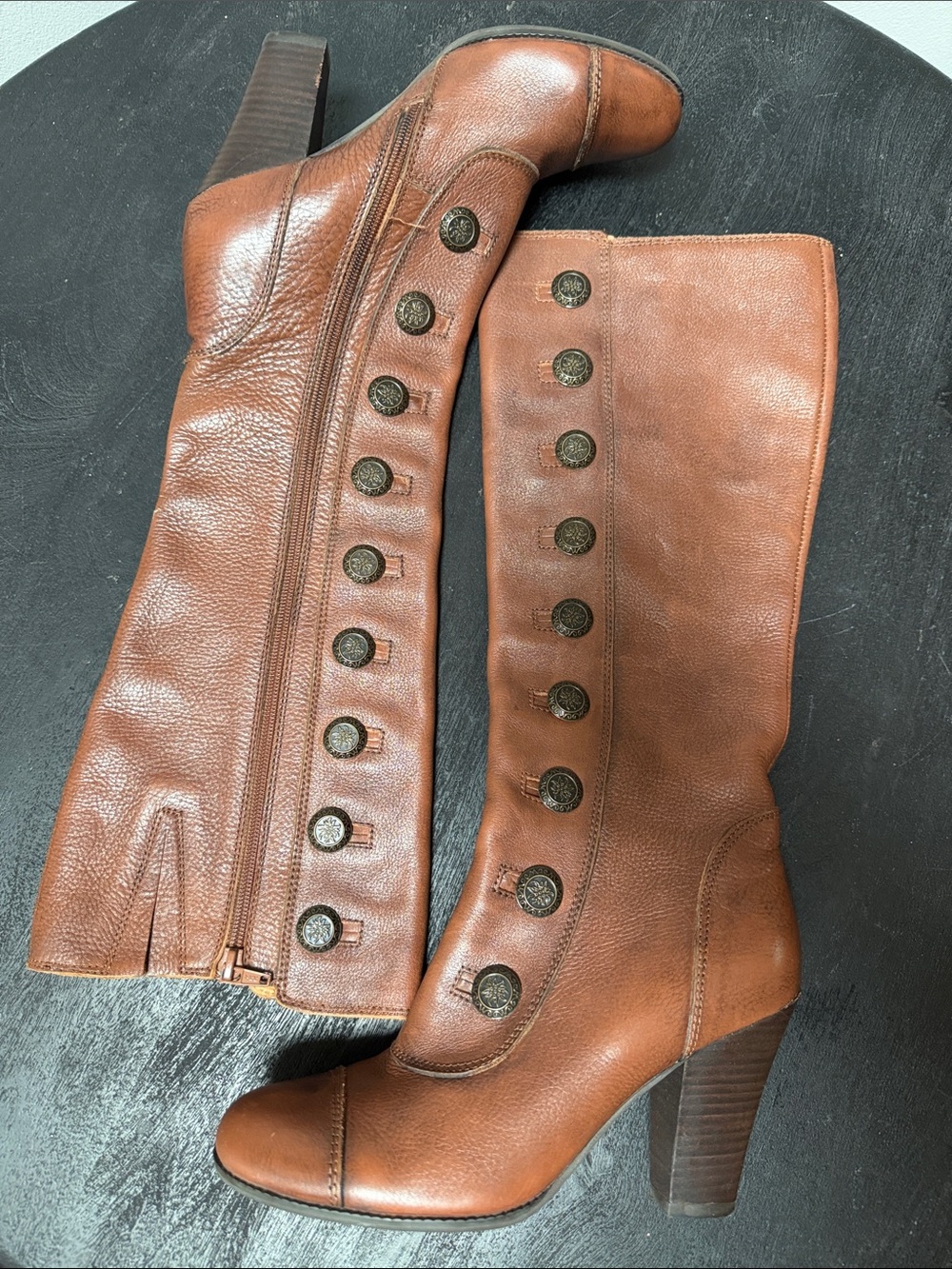 Skechers Henley Women's Tall Brown Leather Button-Accent Heeled Boots Victorian - Picture 2 of 11